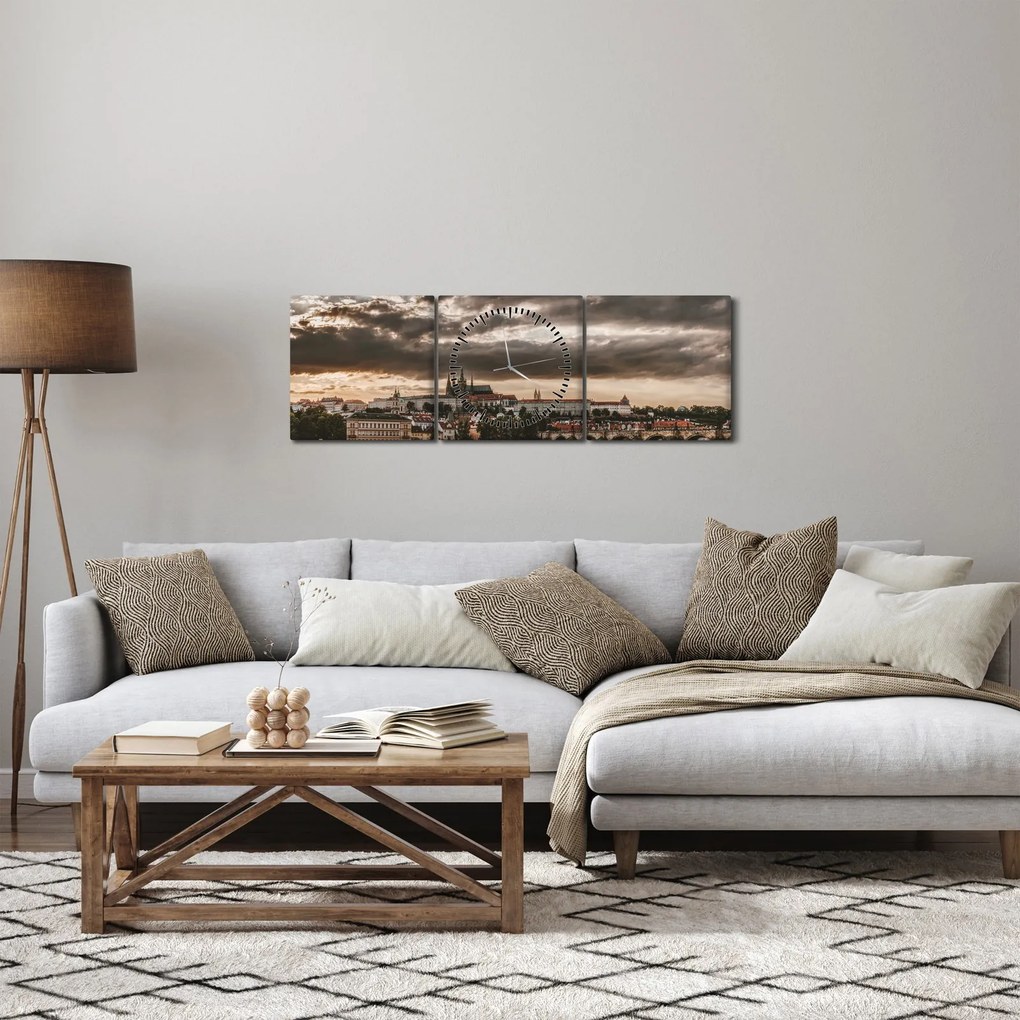 Tablou Castelului Praga în amurg (cu ceas) (90x30 cm)