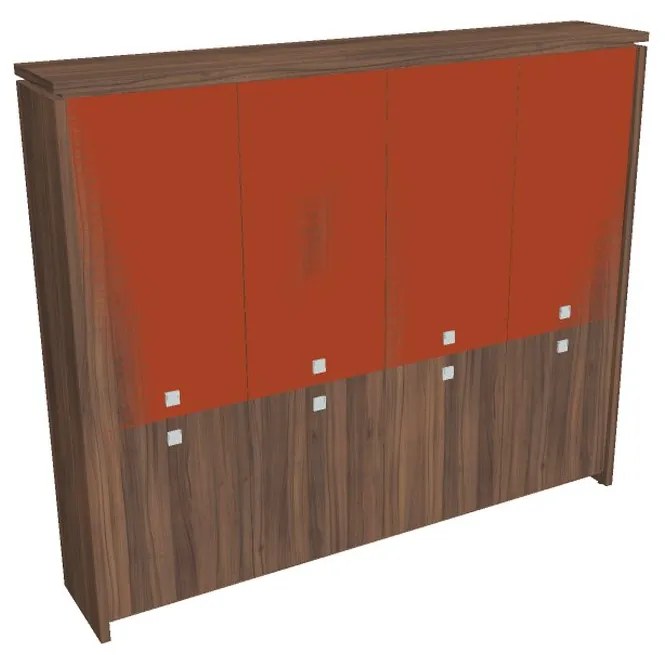 Dulap înalt Verno 248 x 46 x 210 cm, uși combinate, nuc / portocaliu