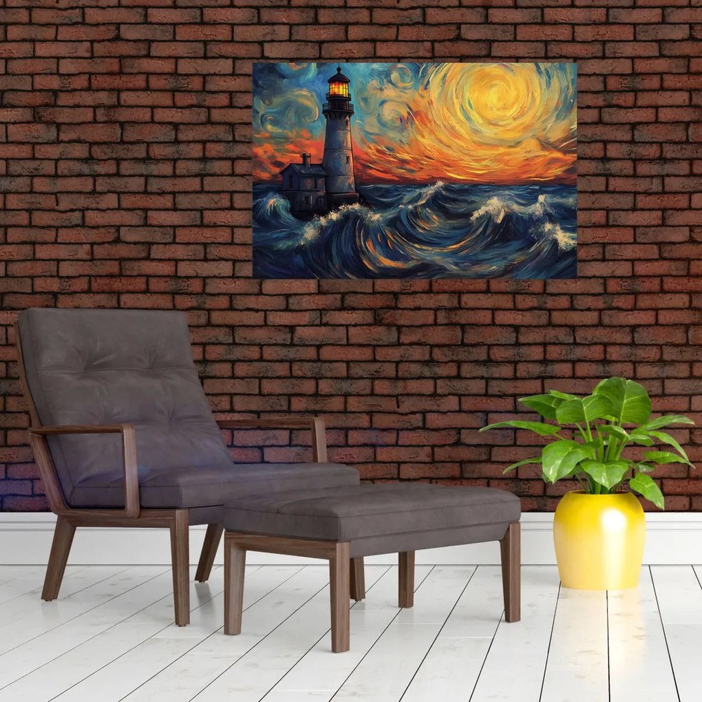 Tablou - Far în valuri (90x60 cm)
