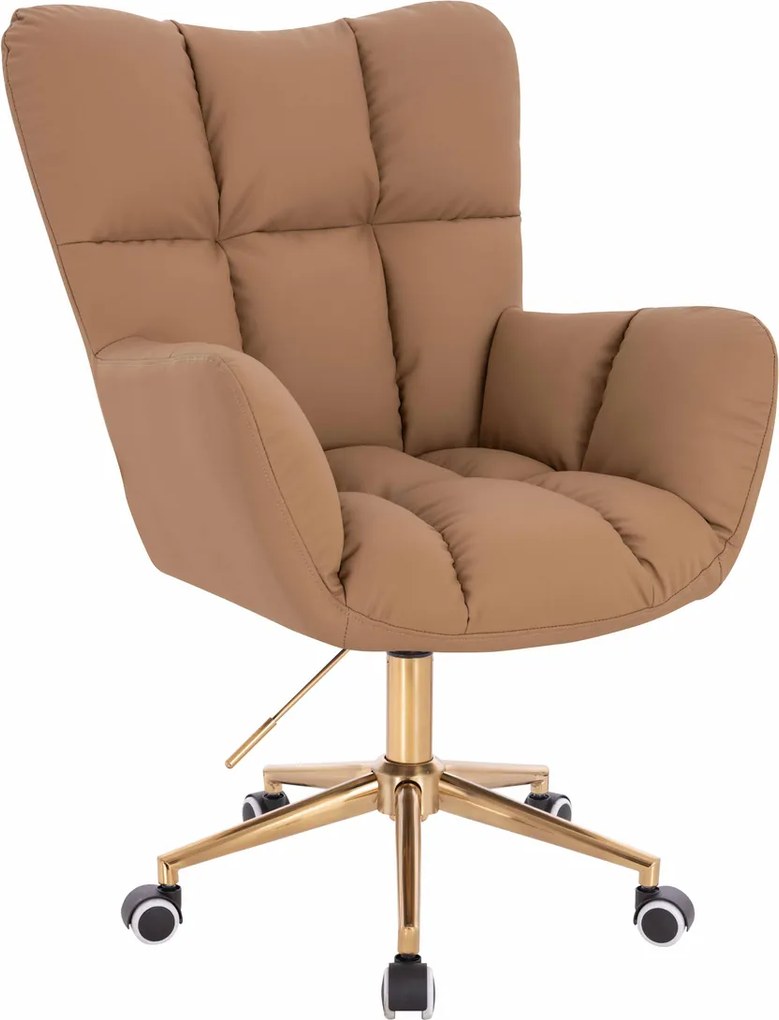 HR650K Scaun Caramel Piele Ecologica Premium Soft cu Bază Aurie