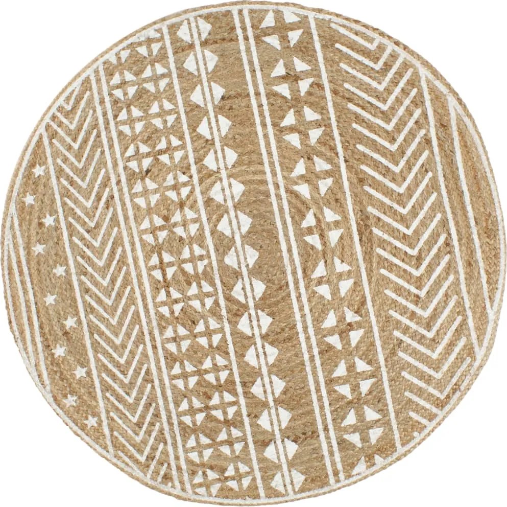 vidaXL Covor manual cu imprimeu alb, 90 cm, iută