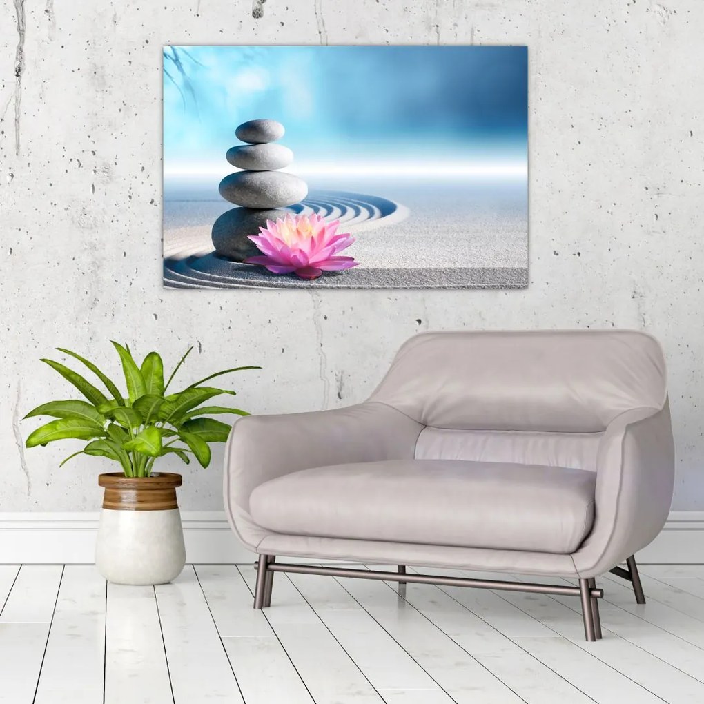 Tablou cu nisip, crin și pietrele spa (90x60 cm)