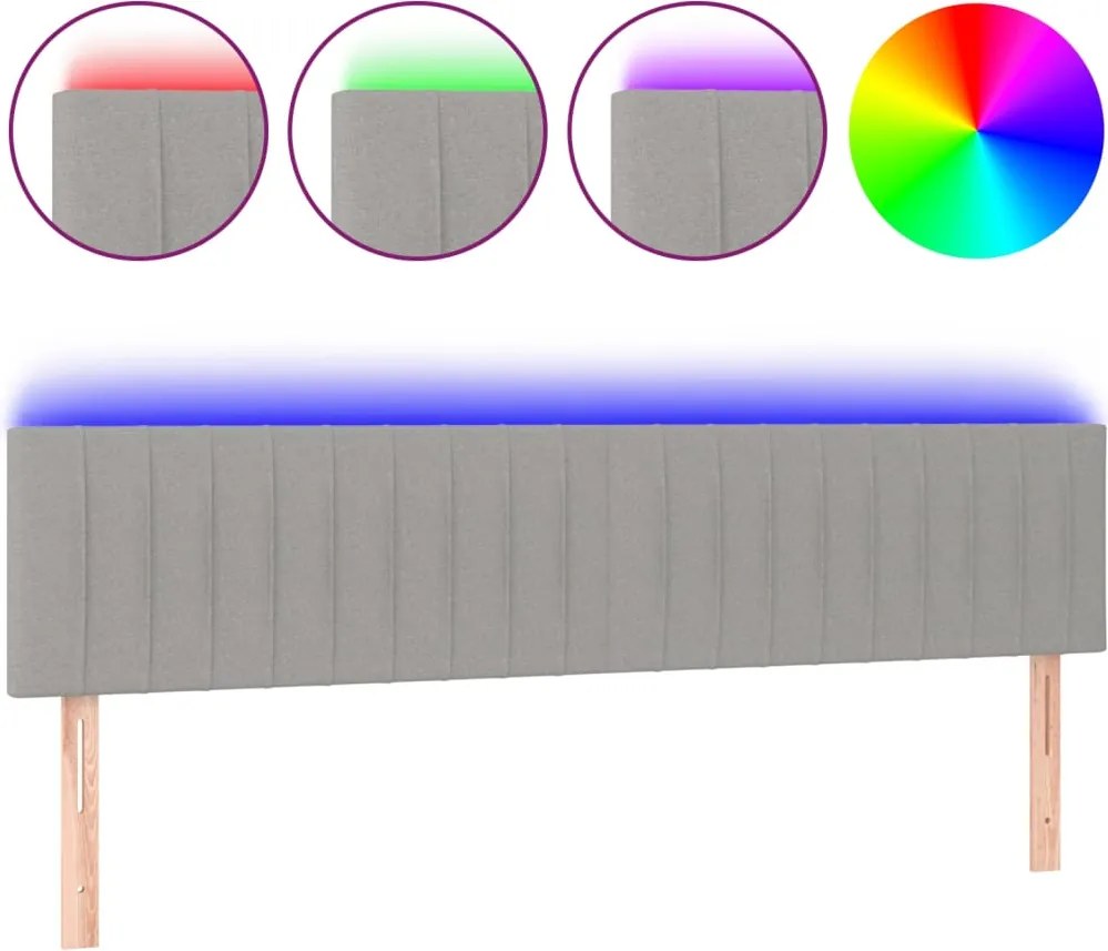 vidaXL Tăblie de pat cu LED, gri deschis, 200x5x78/88 cm, textil