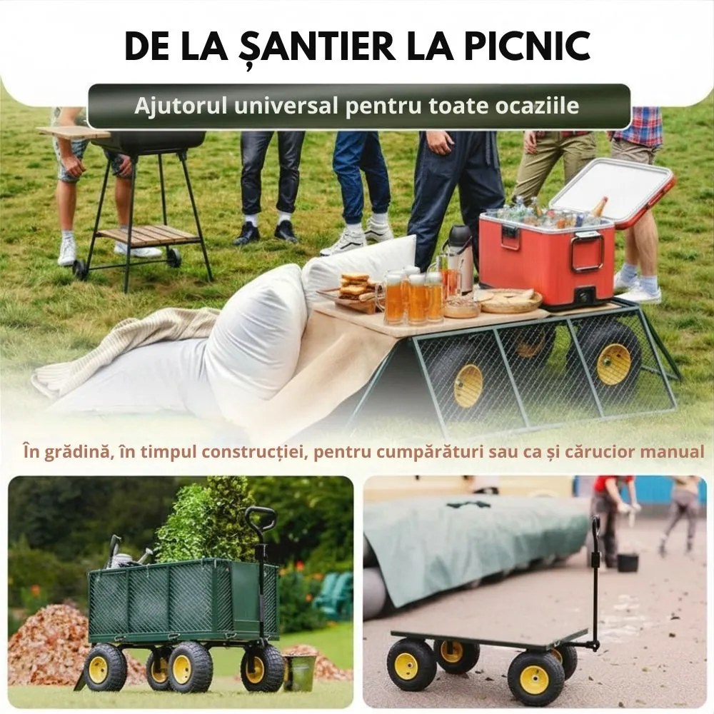 Cărucior de transport HECTOR, max. 550 kg, 110x75x52 cm, verde Gardebruk