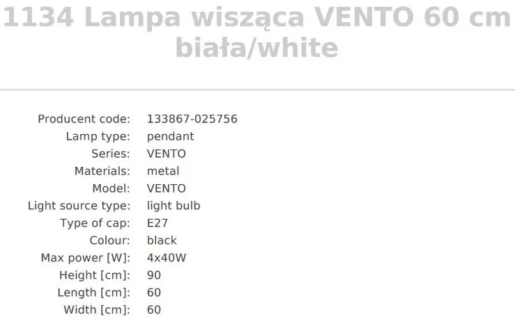 Pendul design modern Vento alb