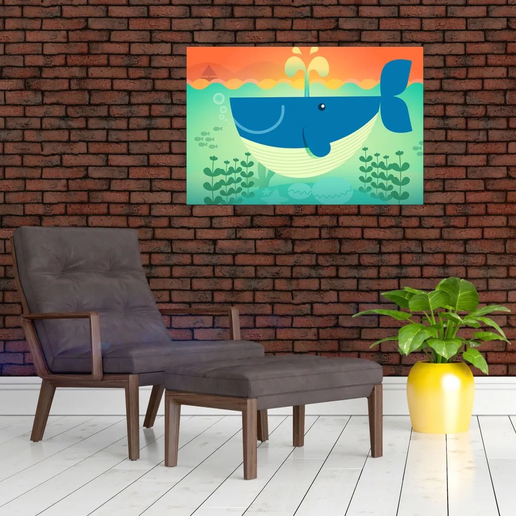 Tablou - Balenă veselă în mare (90x60 cm)