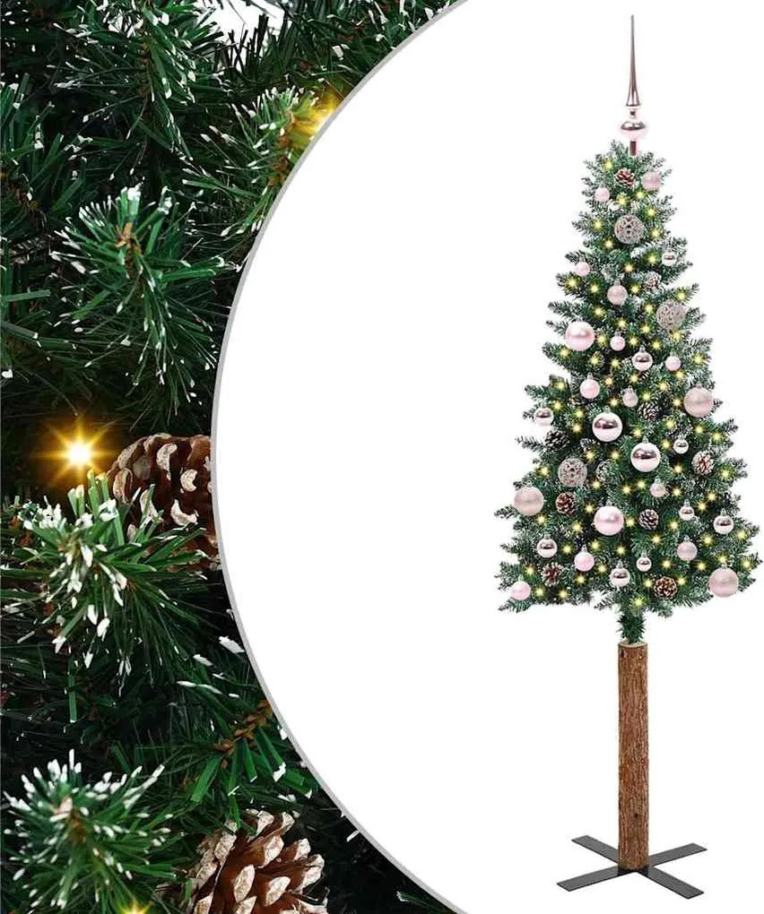 vidaXL Brad de Crăciun subțire Verde 150 cm PVC și lemn de PIN masiv