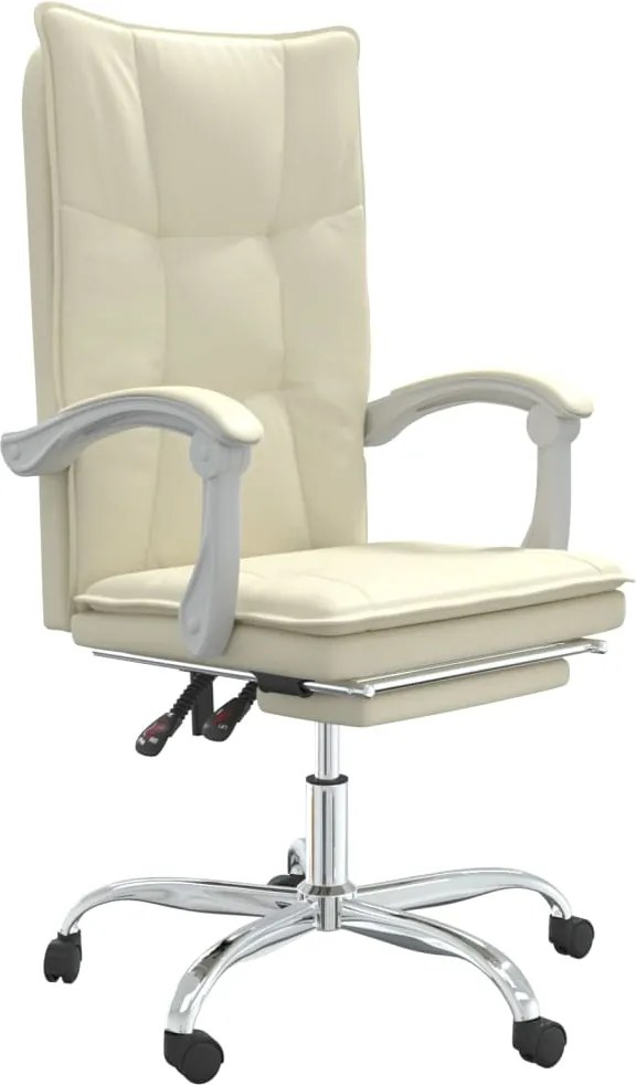 vidaXL Fotoliu de birou rabatabil, crem, piele ecologică
