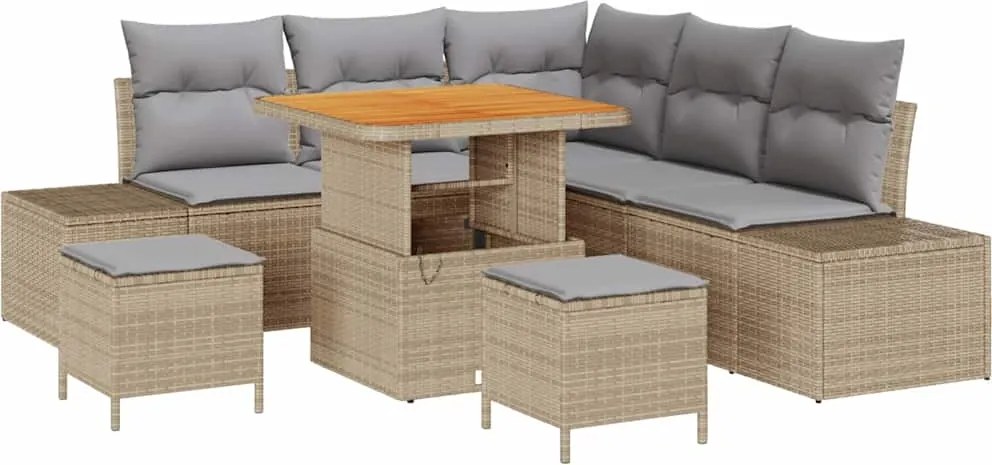 vidaXL Set de canapele pentru grădină cu pernă 8 pcs Bej poliratan