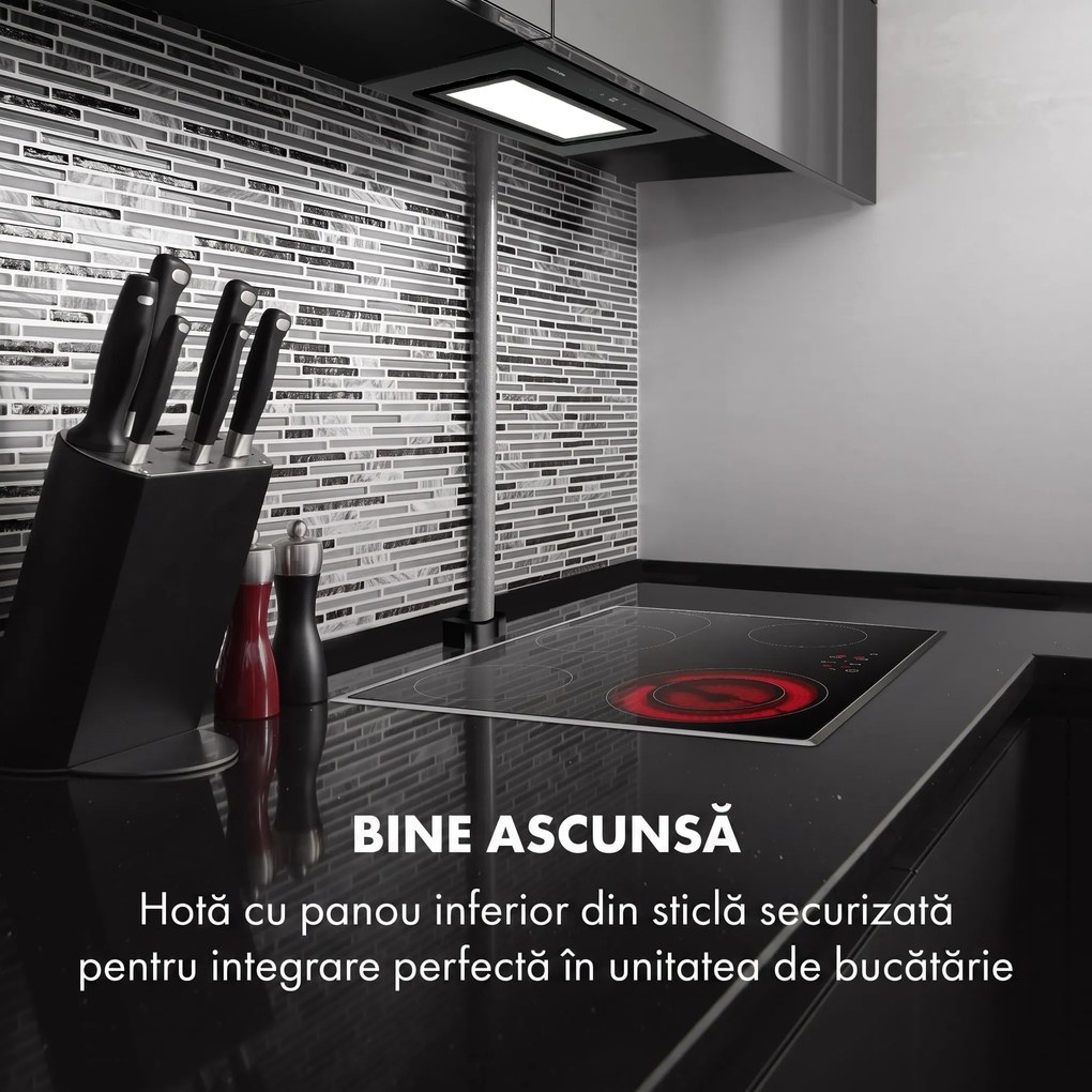 Klarstein Hektor Brilliant Edition, hotă încorporată, 52 cm, 506 m³ / h, touch, neagră