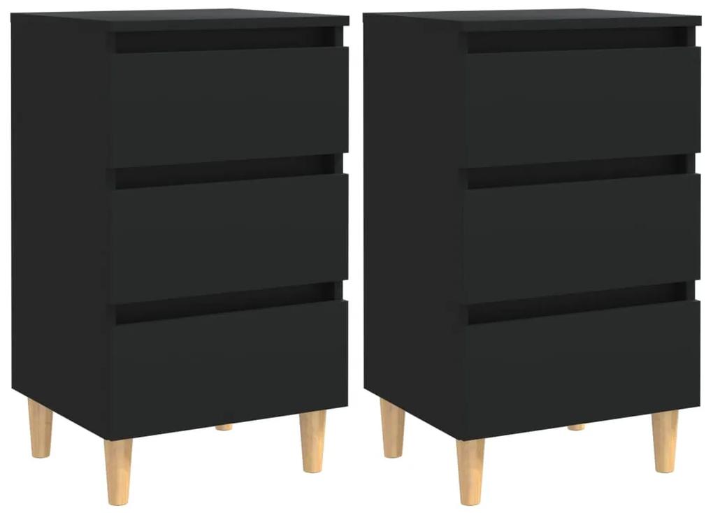 Noptiere cu picioare lemn masiv, 2 buc., negru, 40x35x69 cm 2, Negru