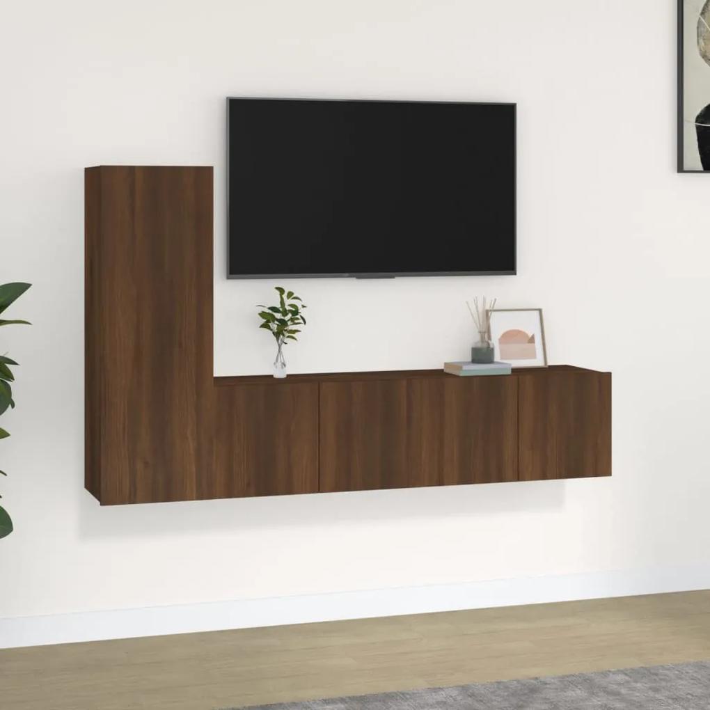 Set dulap TV, 3 piese, stejar maro, lemn prelucrat 3, Stejar brun, 60 x 30 x 30 cm