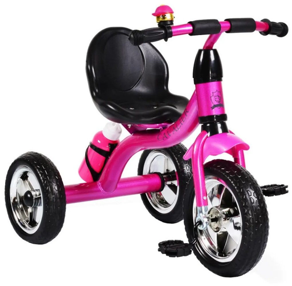 Tricicleta cu pedale NOVOKIDS™ Chavalier ,Cu sonerie si sticla de apa, max 20 kg, Roti din spuma cauciucata EVA, Cadru metalic, Dimensiuni 75X54X46