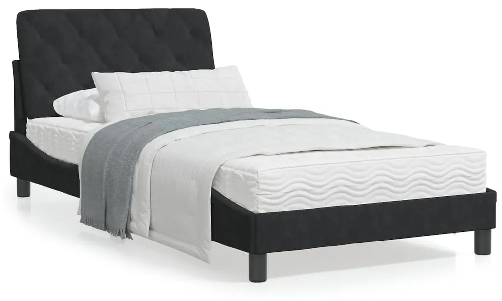 3207907 vidaXL Cadru de pat cu tăblie, negru, 100x200 cm, catifea