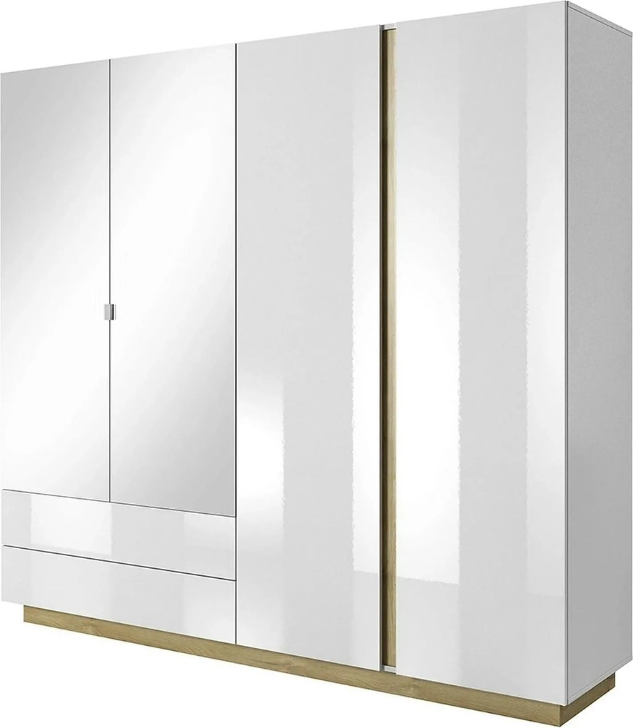 Dressing CITY, alb/stejar grandson, PAL laminat, cu iluminare LED, cu