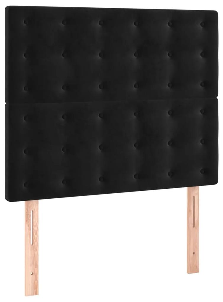 Pat box spring cu saltea, negru, 90x200 cm, catifea Negru, 90 x 200 cm, Nasturi de tapiterie