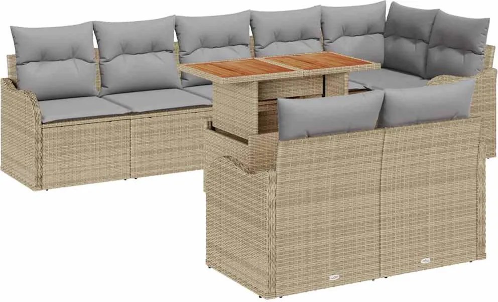 vidaXL Set de canapele pentru grădină 9 pcs Bej Rattan poli