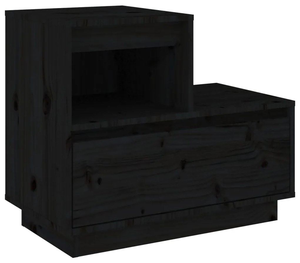 814382 vidaXL Noptieră, negru, 60x34x51 cm, lemn masiv de pin
