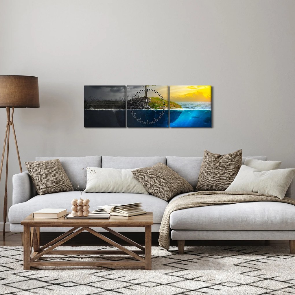 Tablou reprezentând două părți (cu ceas) (90x30 cm)