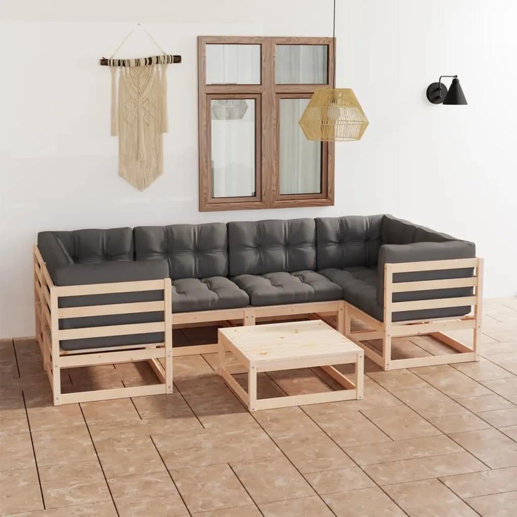 3077299 vidaXL Set mobilier de grădină cu perne, 7 piese, lemn masiv de pin