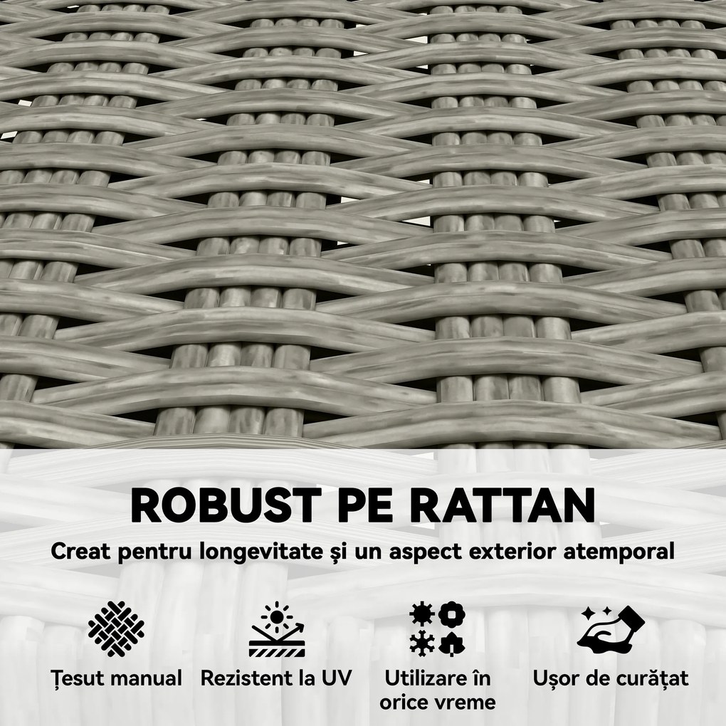 Outsunny Set de 2 Scaune de Grădină din Ratan PE, Scaune Pliabile de Exterior, Structură din Lemn de Salcâm, pentru Balcon, Terasă, Suport până la 160 kg, Gri | Aosom Romania