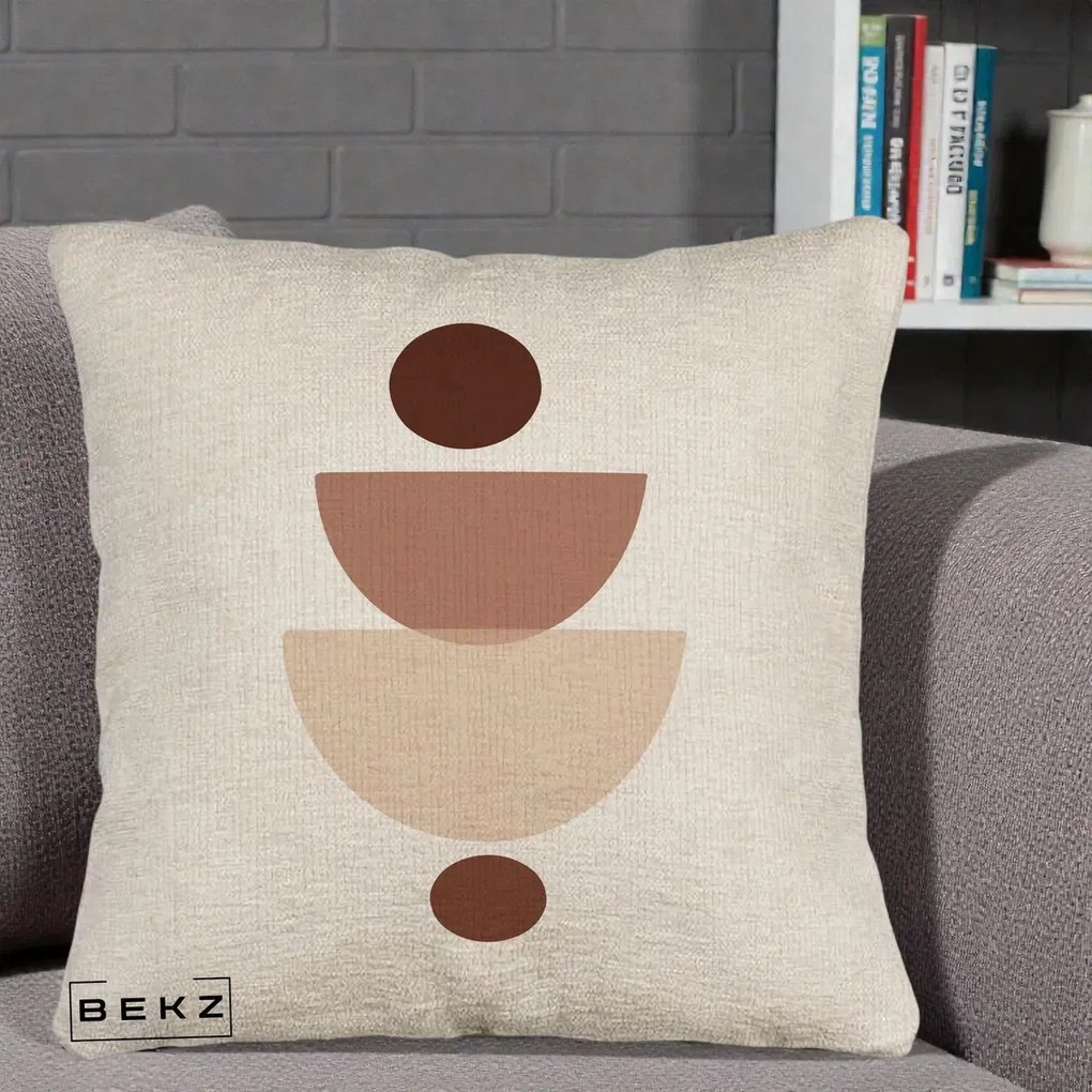 Perna Decorativa Geometric Boho Balance, 40x40 cm, Bej Canapea, Husa Detasabila, Perna Inclusa, BEKZ®