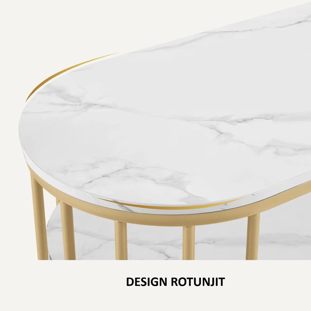 MANIAU207 - Masuta manichiura, 114 cm, masa cosmetica ovala pentru salon - Alb - Auriu