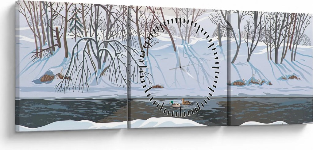 Tablou - Vulpe în peisaj de iarnă (cu ceas) (90x30 cm)