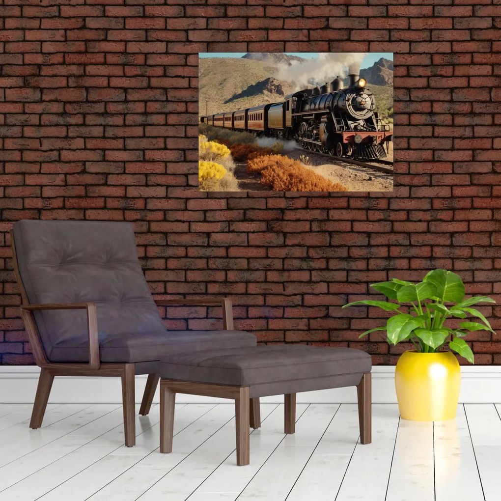 Tablou pe sticlă - Locomotivă cu aburi (70x50 cm)