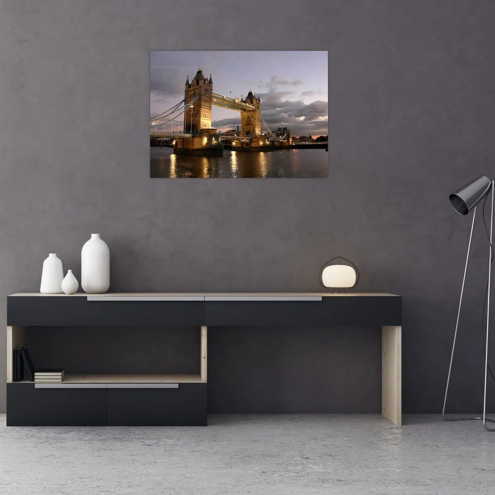 Tablou pe sticlă - Tower Bridge la noapte (70x50 cm)