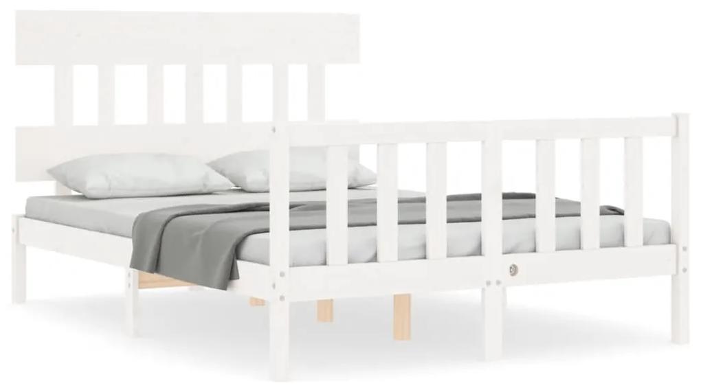 3193312 vidaXL Cadru de pat cu tăblie, dublu, alb, lemn masiv