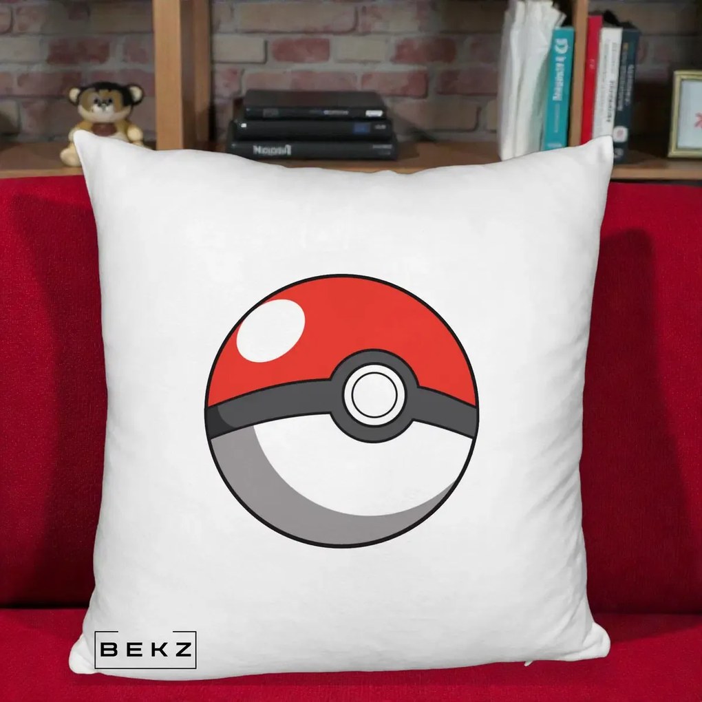 Perna Personalizata Pokeball Rosie, 40x40 cm, Alb Pufos, Husa Detasabila, Perna Inclusa, BEKZ®