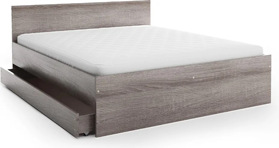 Pat ELISA 180 x 200 cm, stejar trufa Saltele: Cu saltele Deluxe 10 cm, Somiera pat: Fara somiera