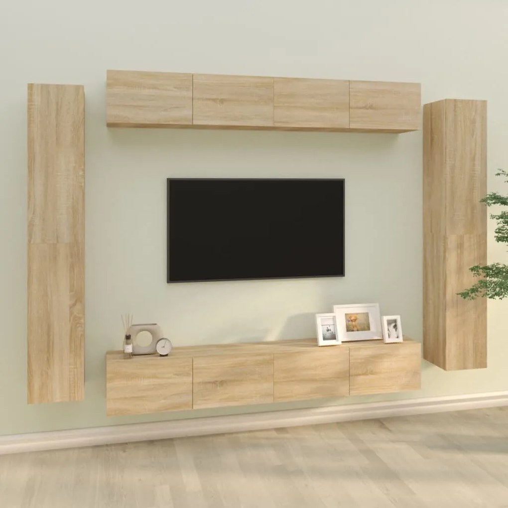 vidaXL Set dulap TV, 8 piese, stejar sonoma, lemn prelucrat