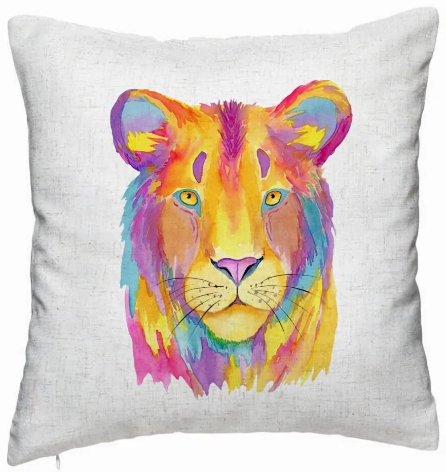 Perna Decorativa, Model Colorful Lion, 40x40 cm, Alb Murdar, Husa Detasabila, Burduf