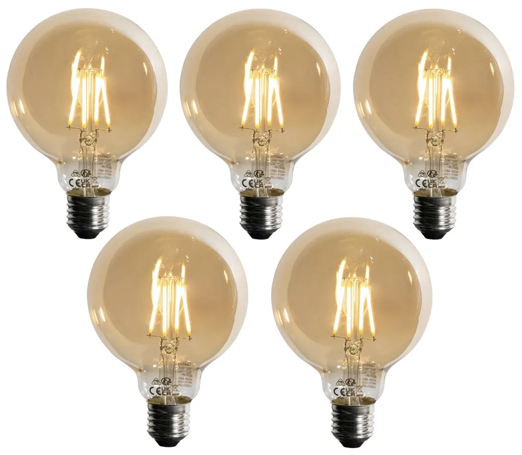 Set de 5 Becuri LED E27, cu 3 trepte de intensitate, auriu G95 4W 450 lm 2700K