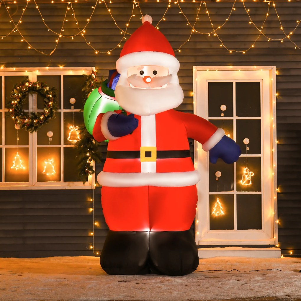 HOMCOM Moș Crăciun Gonflabil LED 2,4 m cu sac Poliester impermeabil Roșu | Aosom Romania