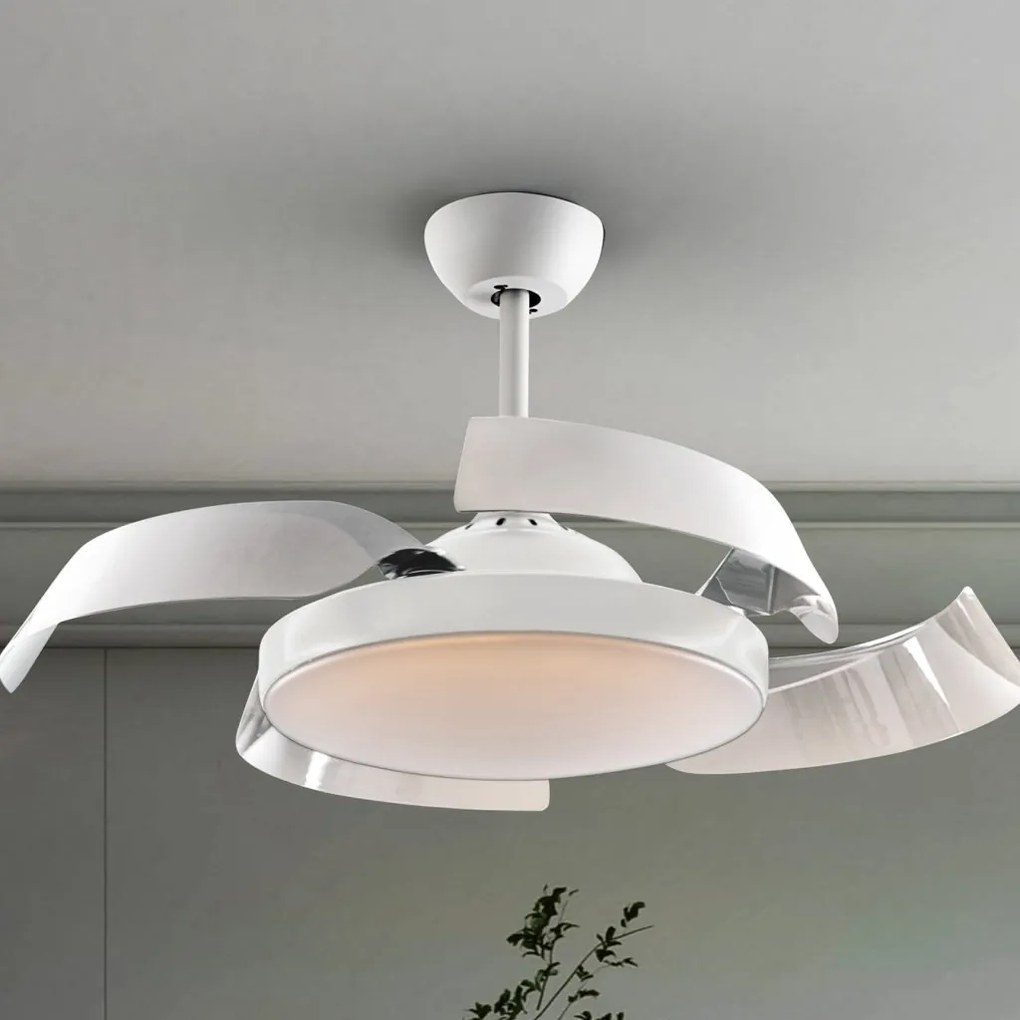 Lustra cu Ventilator, iluminat LED si telecomanda, lame retractabile Enzo alb