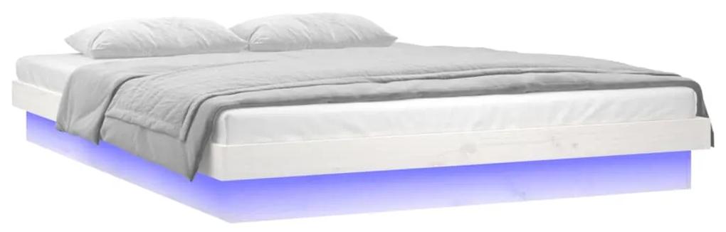Cadru de pat small double 4ft cu led, alb 120x190 cm lemn masiv