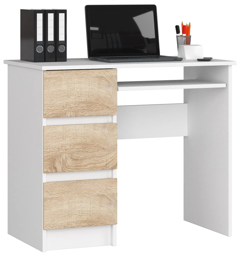 Masă PC Benicio (alb + stejar sonoma) (S). 1068995