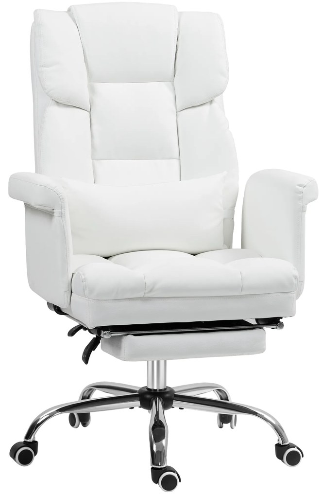 HOMCOM Scaun de birou ergonomic, înălțime reglabilă 48-56 cm, spătar cu înclinare, suport pentru picioare, alb | Aosom Romania