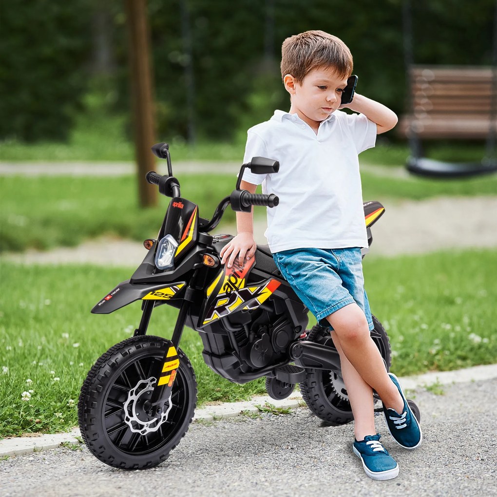 AIYAPLAY Motocicletă Electrică pentru Copii 3-8 Ani, 2 Motoare 12V, Roți Ajutătoare Detașabile, 30 kg, Galben | Aosom Romania