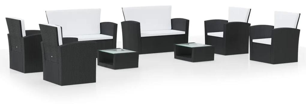 3095941 vidaXL Set mobilier de grădină cu perne, 8 piese, negru, poliratan