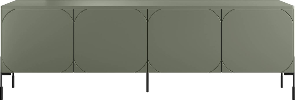 Comodă TV Sonatia 200 cm cu patru uși pe picioare metalice - verde măsliniu