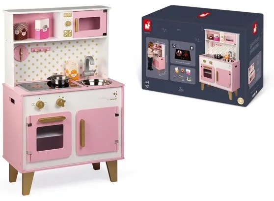 Janod - Bucătărie din lemn cu blat LED CANDY CHIC