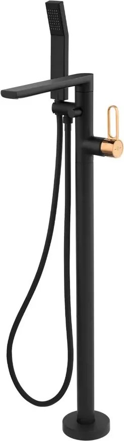 Baterie cada - dus freestanding FDesign Zaffiro finisaj negru-rose gold cu set de dus
