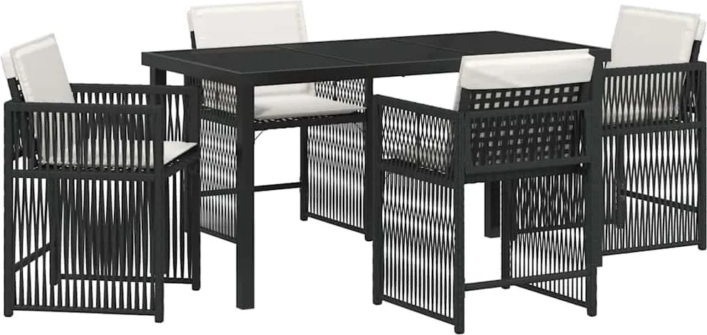 vidaXL Set de masă pentru grădină 5 pcs Negru poliratan