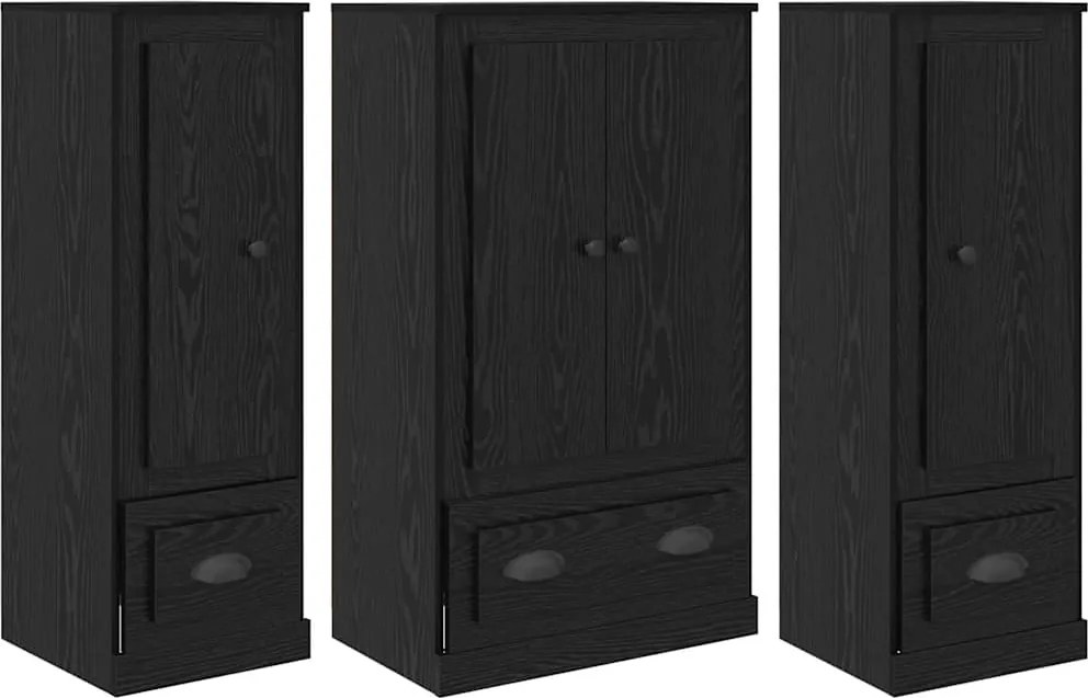 vidaXL Bufet cu sertar 3 pcs Stejar Negru Lemn compozit