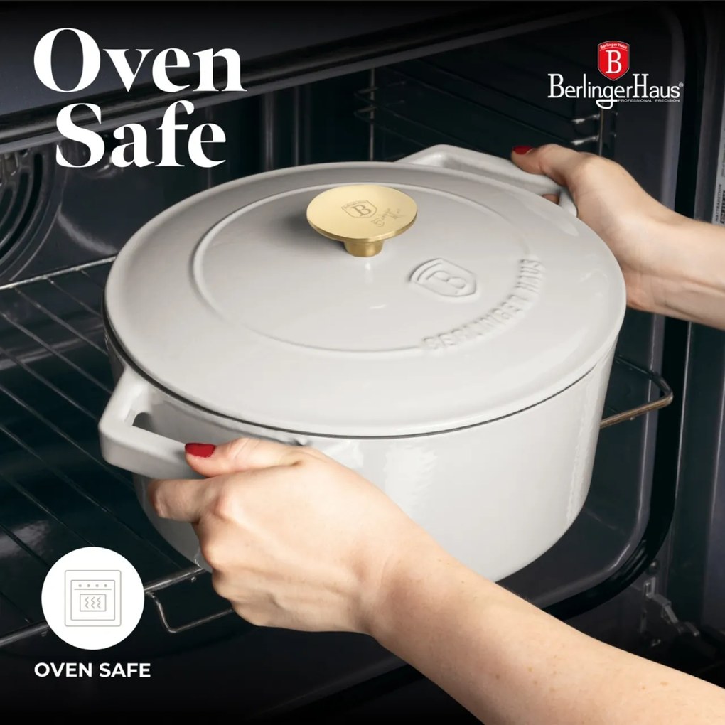 Oală din fontă emailată cu capac 24 cm, 4.35 L Berlinger Haus Sahara Collection BH 6528, ideală pentru friptură sau coacere lentă