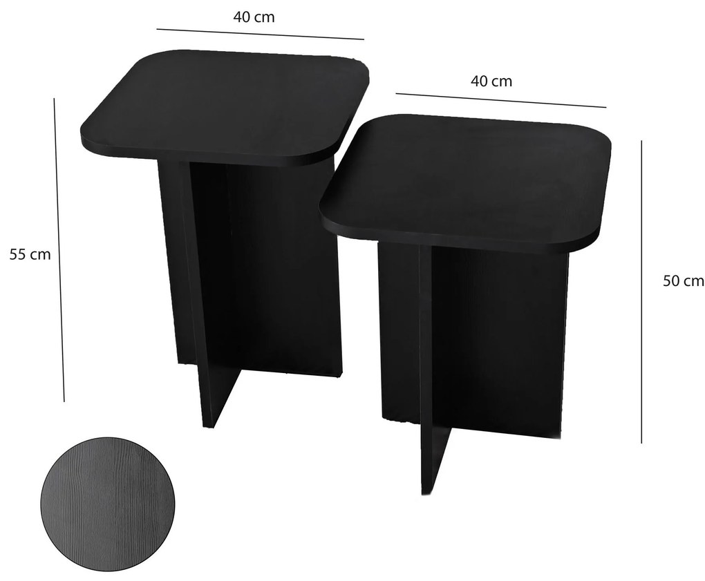 Set 2buc. măsuțe laterale Diveta (negru) . 1094794